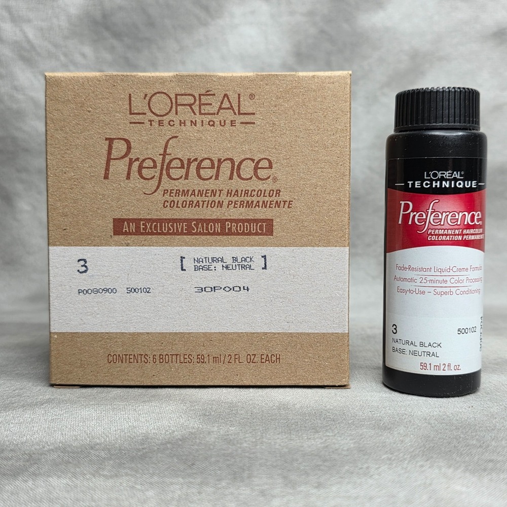 Loreal‎ Preference 3 NATURAL BLACK Hair Color - FULL BOX of 6 - 2 oz ea